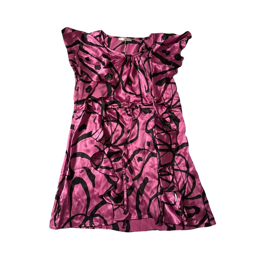 Kenar Satin Print Short Sleeve Dress
